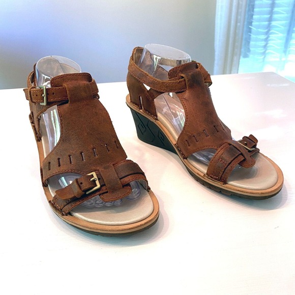 Merrell Women's Sirah Prairie Brown‎ Leather Wedge Sandals US Size 10 EU 41 - Picture 1 of 10